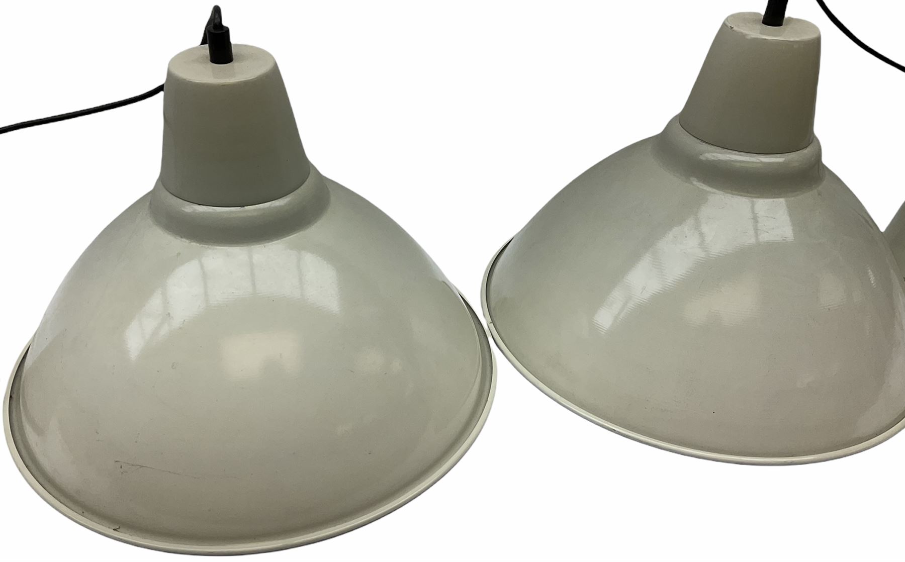 Pair of Industrial style cream metal light fittings, D38cm. 