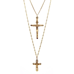  Two 9ct gold crucifix pendant necklaces hallmarked, approx 6.6cm   