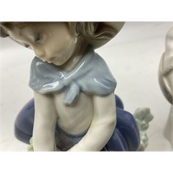 Four Lladro figures, comprising Pulling Dolls Carriage no 5044, Belinda with her Doll no 5045, Pretty Pickings no 5222 and Shepherdess with basket no 4678 