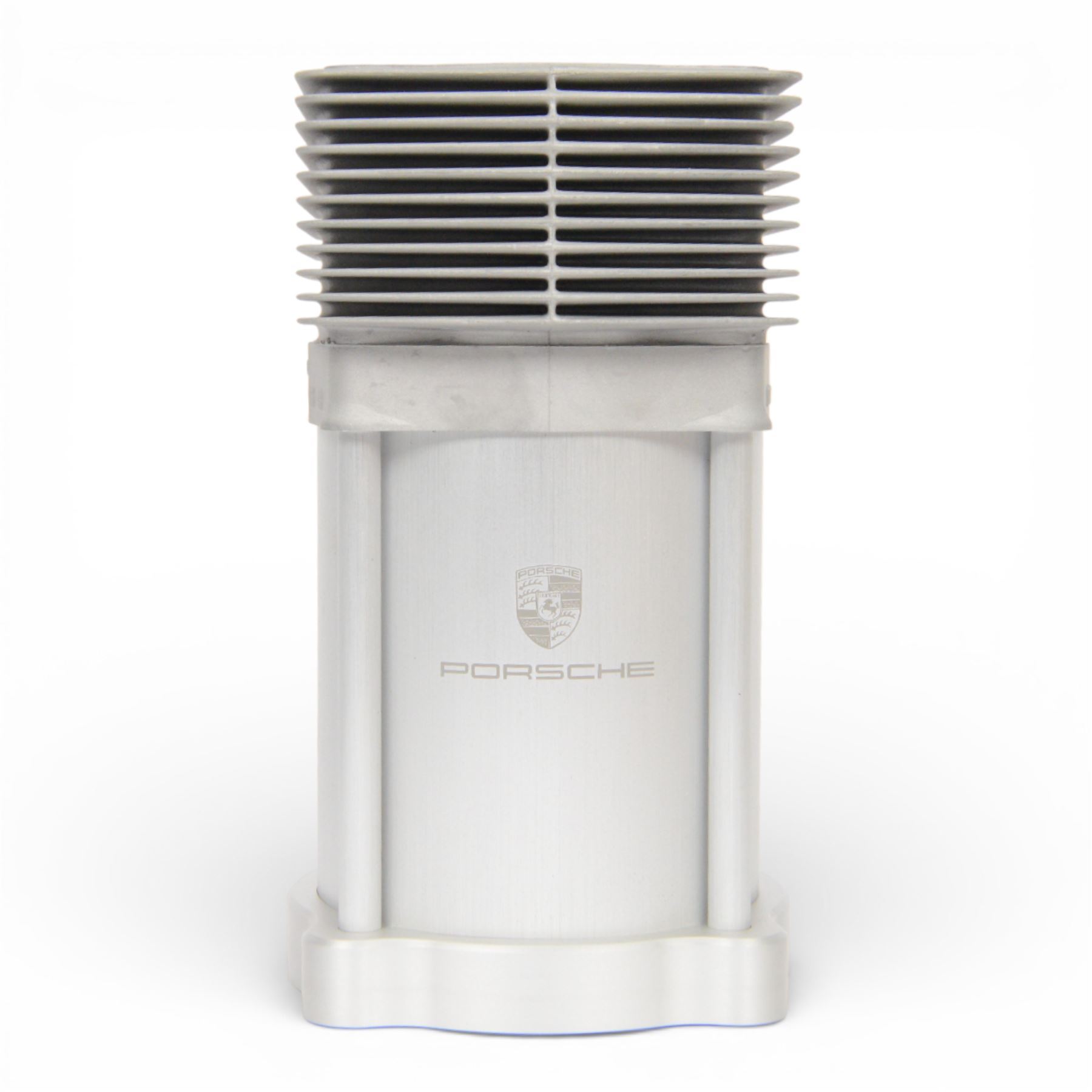 Porsche Design Mahle Cylinder wine cooler, with Porsche emblem etched to the front, boxed, H23cm 