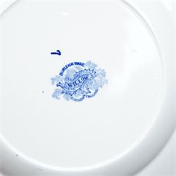 Large collection of Burleigh Ware blue and white Willow pattern dinnerware, comprising twenty one dinner plates, twelve side plates, four platters of graduating size, two tureens with saucers, and two vegetable dishes