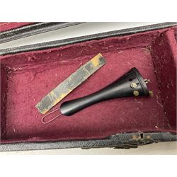 German trade violin 1950s with 36cm two-piece maple back and ribs and spruce top, bears label 'Johann Stainer in Absam prope Oenipontum 1650' L59cm; in carrying case with bow impressed Tourte