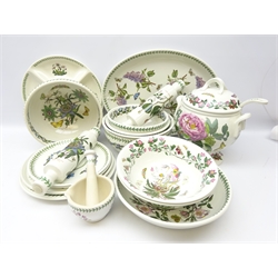  Portmeirion 'Botanic Garden' table ware & kitchenalia including large soup tureen and ladle, mixing bowls, large oval platter, fruit bowls, sectioned dish, two rolling pins, plates etc   
