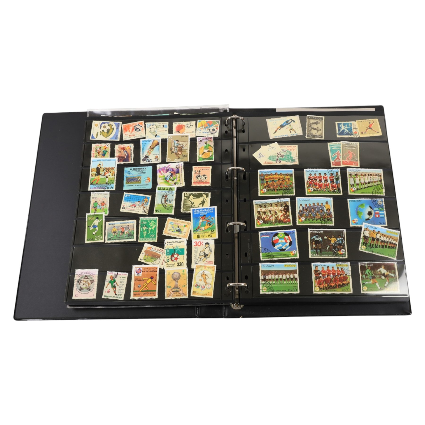 Football-themed stamps, including 'The World Cup Collection' in three folders, further first day covers, etc, in one box