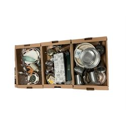 Collection of tankards, together with glassware and other collectables, in five boxes 