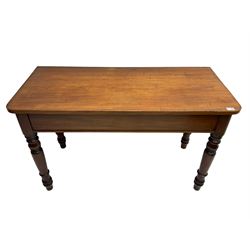 Victorian mahogany side table, rectangular top with banded frieze, raised on turned supports