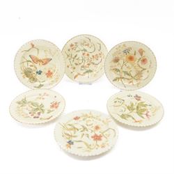 Set of six Victorian Royal Crown Derby Harrow plates, each painted in the Aesthetic style ...