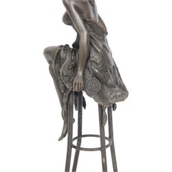 Art Deco style bronze modelled as a semi naked female figure, seated upon a chair, after 'Pierre Collinet', H27cm