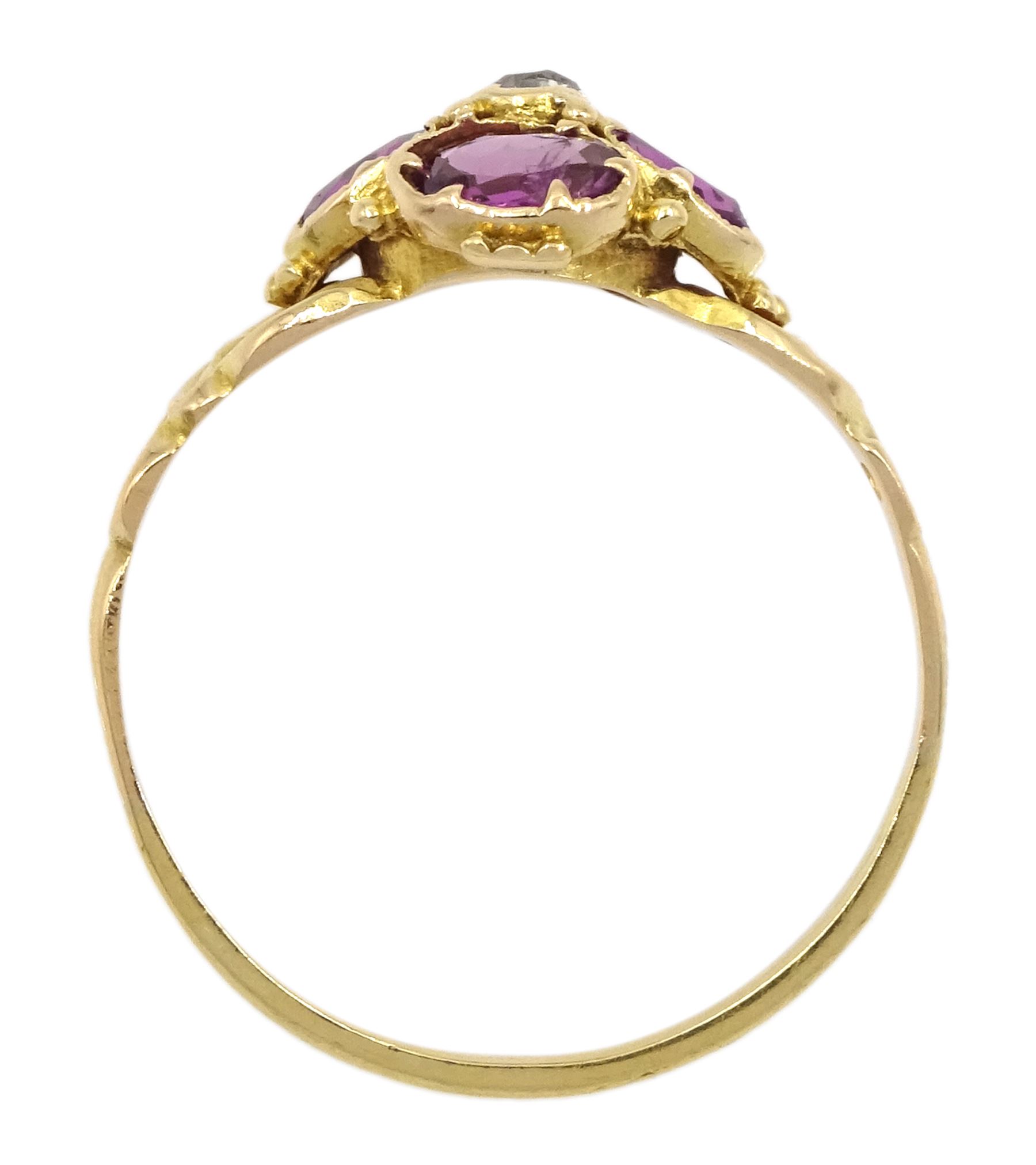 Victorian 15ct gold oval garnet and old cut diamond cluster ring