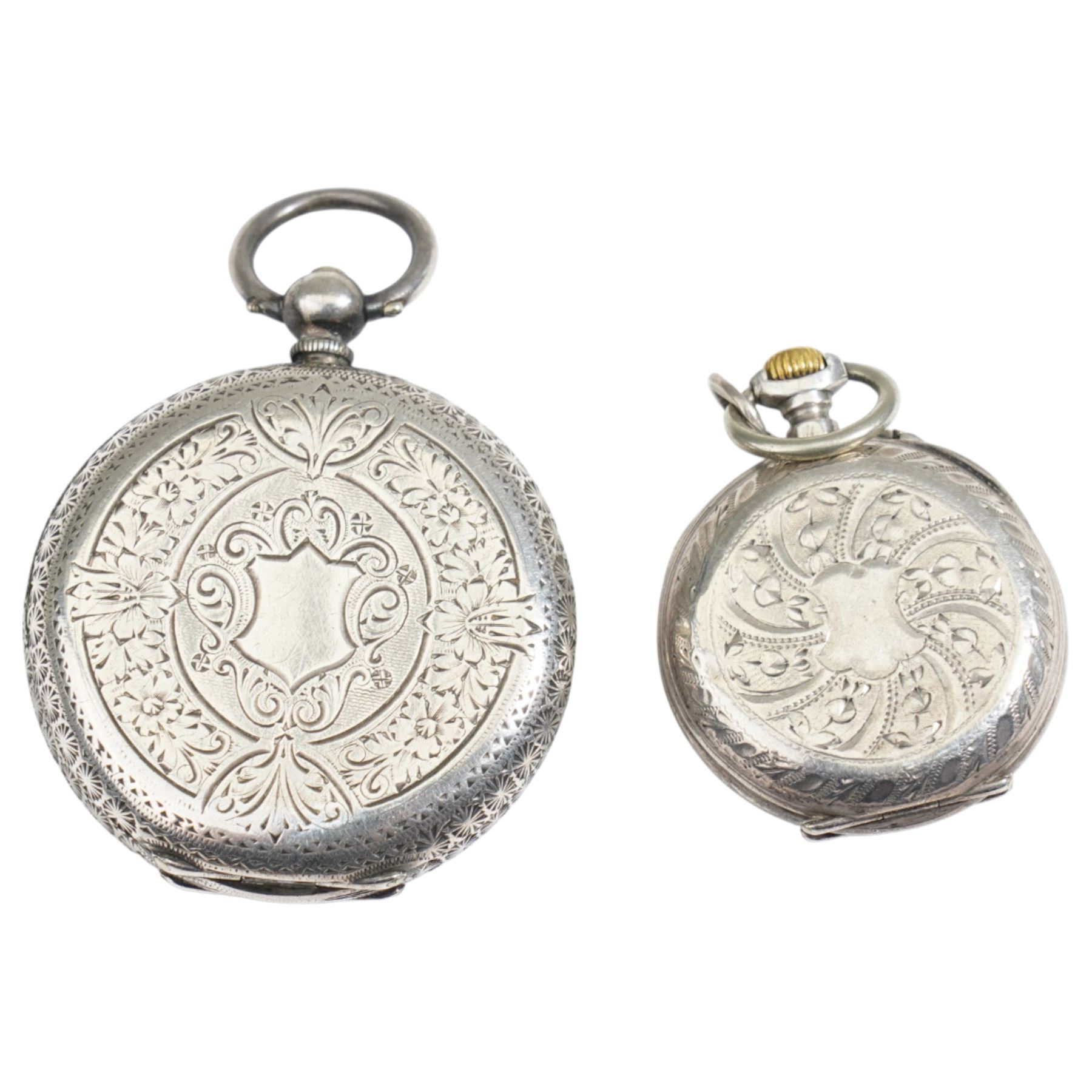 Two early 20th century gold-plated lever pocket watches including H. Stone, Leeds and Elgin and two silver fob watches