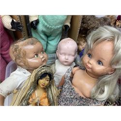 Quantity of vintage and later dolls to include unusual three faced example and further dolls marked C.J, Gloobee, Rosebud etc in three boxes