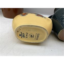 Mid century Spode Copeland 'Cutie Kitten' bowl, Crown Ducal King George VI and Queen Elizabeth Coronation Emu Wines flask with stopper, c1937, Carlton Ware sauce boat and saucer, Crown Devon and quantity of ceramic jugs etc