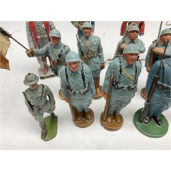 Ten various composition figures of French soldiers, possibly by Elastolin, H9cm; and eight lead figures of French soldiers; together with five modern metal figures of soldiers (23)