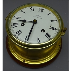  Schatz Germany Royal Mariner ship's key wind brass cased bulkhead clock D18cm with additional circular mahogany wall mounting plaque  