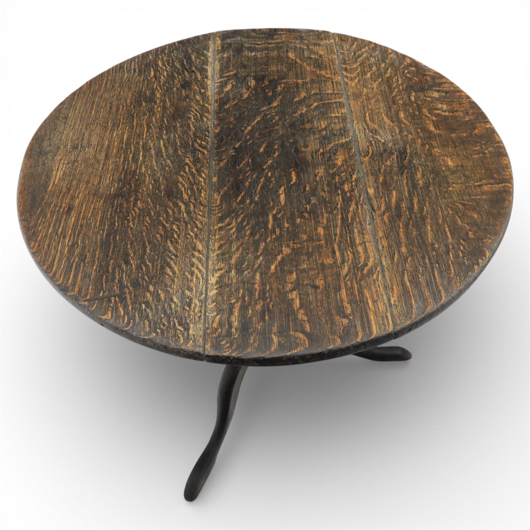 19th century oak country tables, comprising a oak country tripod table, circular top on a turned baluster stem issuing three cabriole supports with pad feet (H 71cm, Dia 80cm) carved oak gate leg table, the rectangular drop-leaf top decorated with foliate carving, raised on turned legs united by stretchers, with gate leg action (H 71cm, W 73cm, D 44cm)