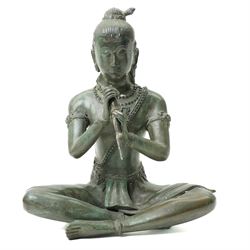 Early 20th century South East Asia bronze figure seated in the lotus position holding a dagger H28cm 