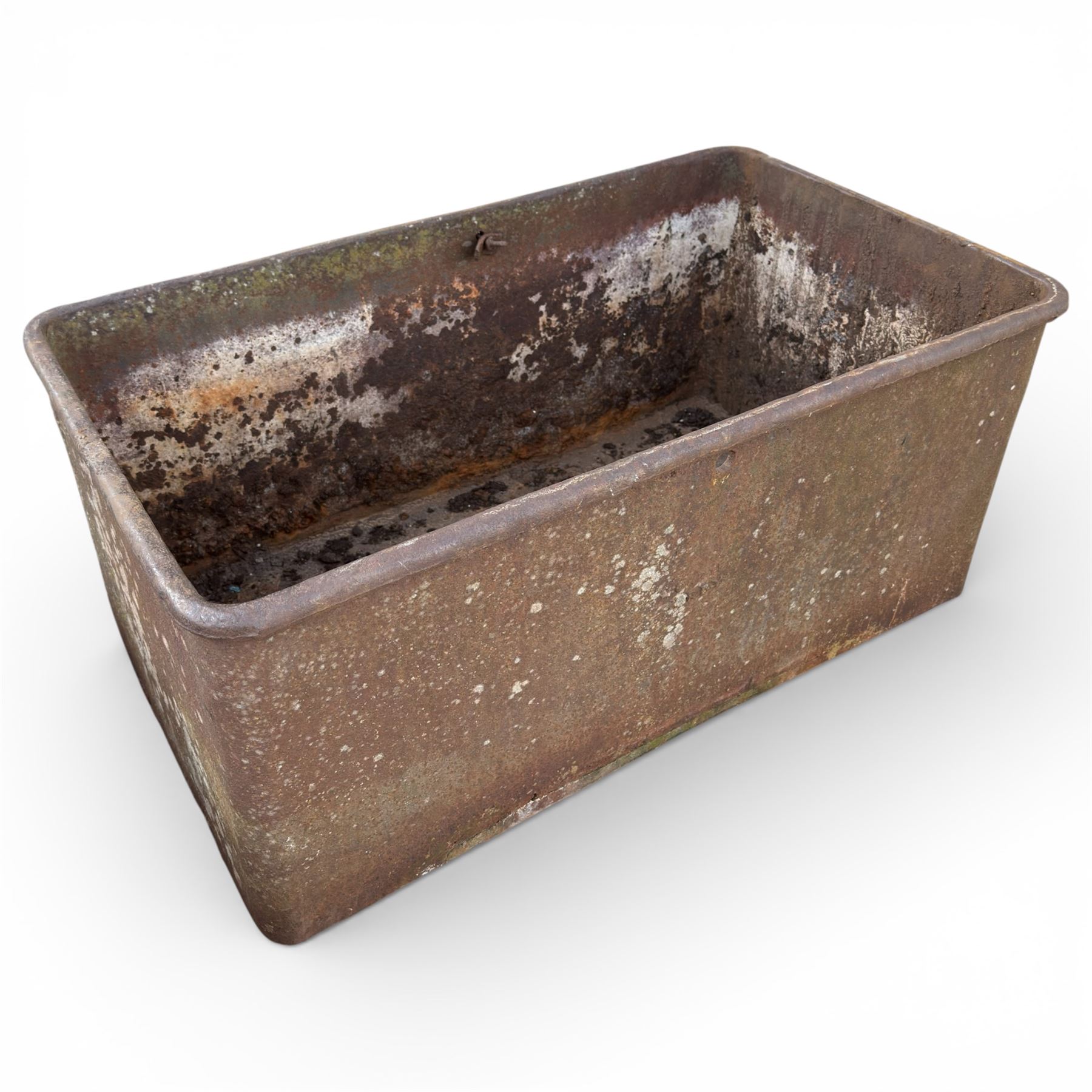 Cast iron Planter / trough along with three cast stone planters
