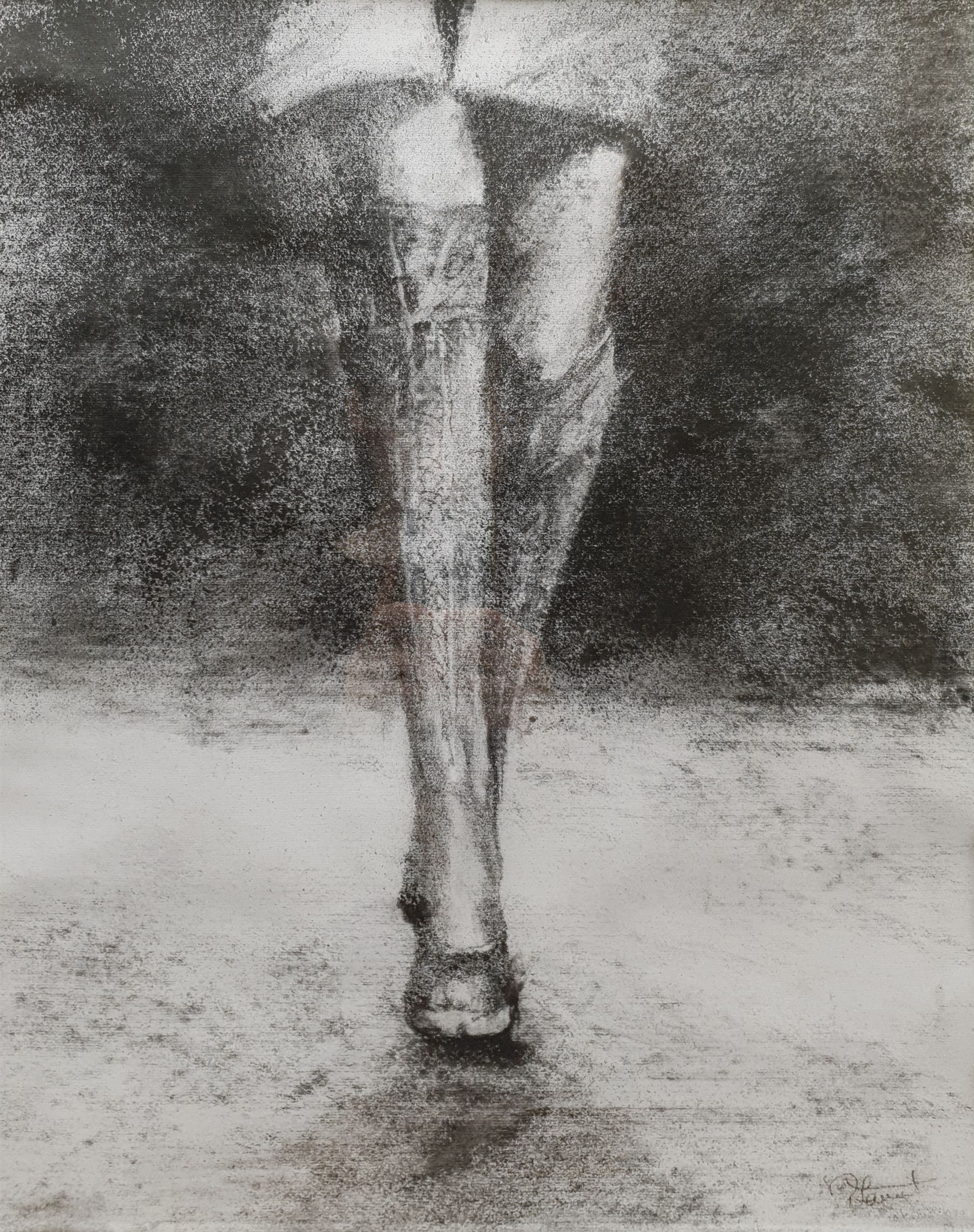 Richard Farrant (British Contemporary): 'Catwalk', charcoal signed 49cm x 39cm