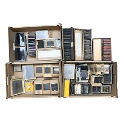 Large collection of over three hundred glass magic lantern slides including country, beach, town and street scenes, some with figures and animals