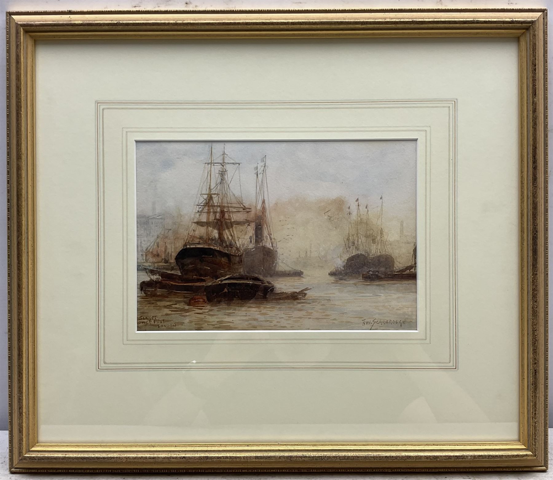 Frank (Frederick) William Scarborough (British 1860-1939): 'Sunset - Tower Pool London' and 'London Bridge', pair watercolours signed and titled 17cm x 24cm (2)