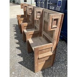 Pair of two seater oak priory pews with hinged seats - THIS LOT IS TO BE COLLECTED BY APPOINTMENT FROM DUGGLEBY STORAGE, GREAT HILL, EASTFIELD, SCARBOROUGH, YO11 3TX