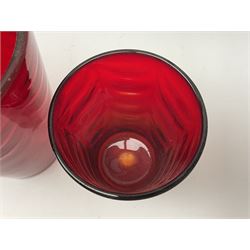 Marriott Powell for Whitefriars, Optic Wave red glass bucket vase, together with similar smaller example, tallest H20cm