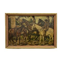 Figures on Horseback, small oil on canvas unsigned