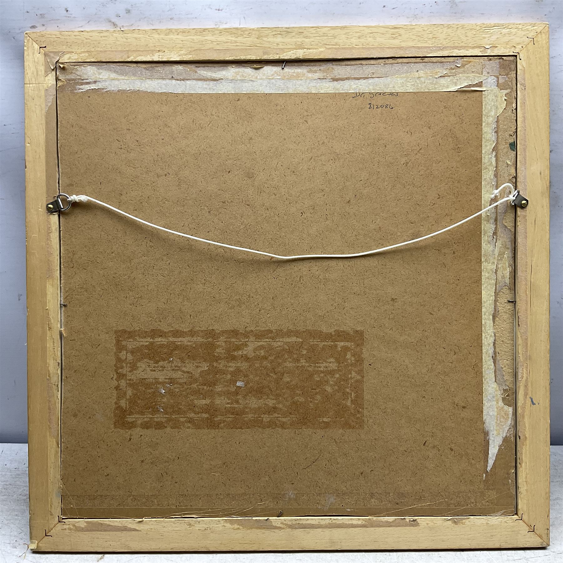 Larry Hilary Eduard Wakefield (British 1925-1997): Lovers by the Houses, mixed media signed 34cm x 34cm 