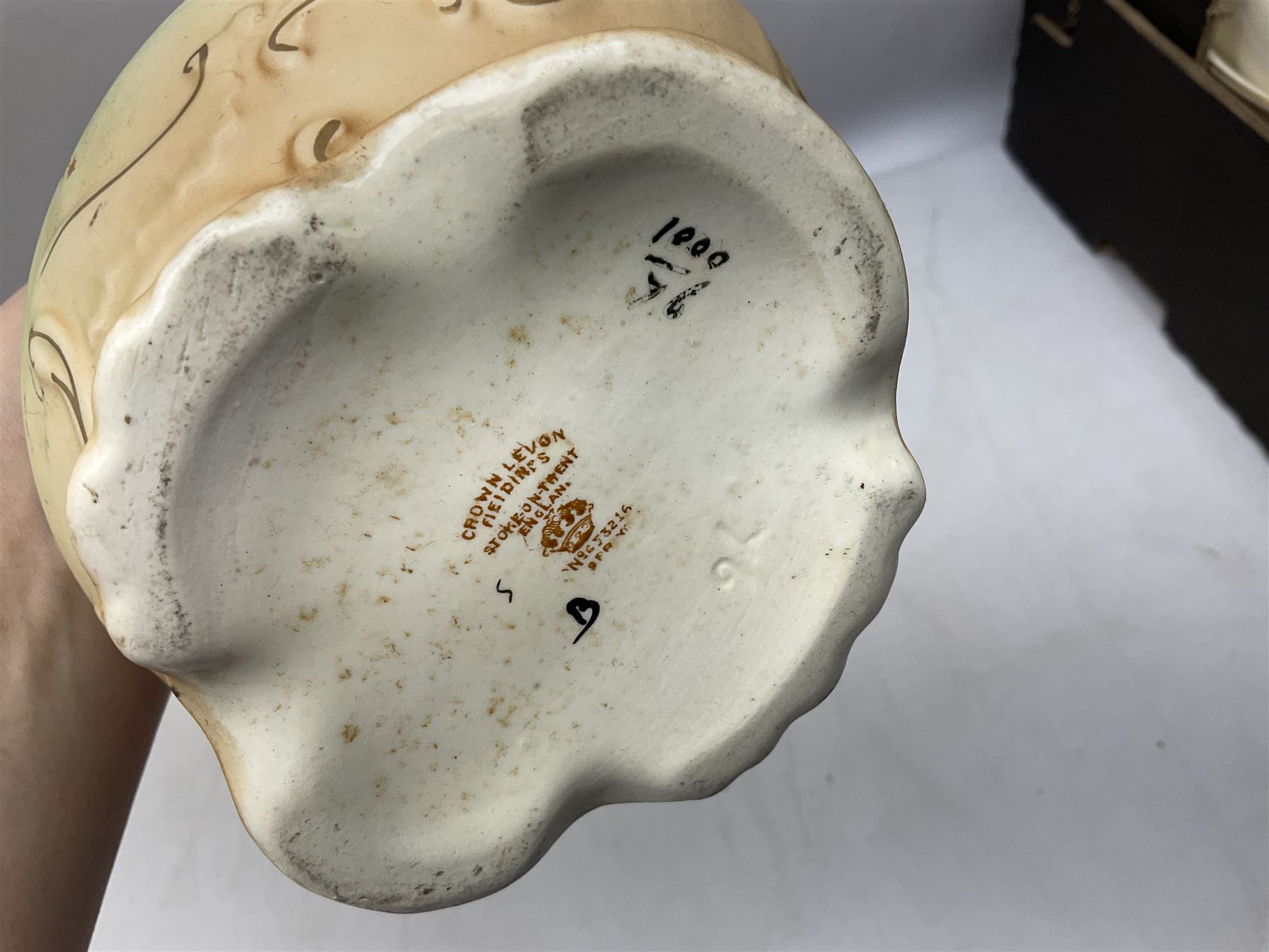 Fieldings Crown Devon Windsor pattern wash jug and bowl, together with two blush ivory ewers and other Victorian ceramics to include twin handled vase of flattened form and jug, tallest H36cm