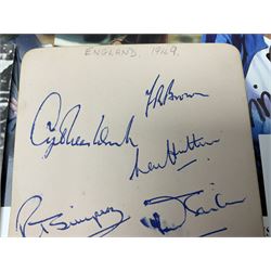 1949 England cricket team signatures including Hutton, Compton, Edrich, Laker etc on loose album page; and large quantity of other autographs of predominantly TV Soap Opera stars from Last of the Summer Wine, Eastenders, Emmerdale, Coronation Street, Heartbeat etc and other TV/Film personalities; on promotional photographs and clipped fragments of paper etc