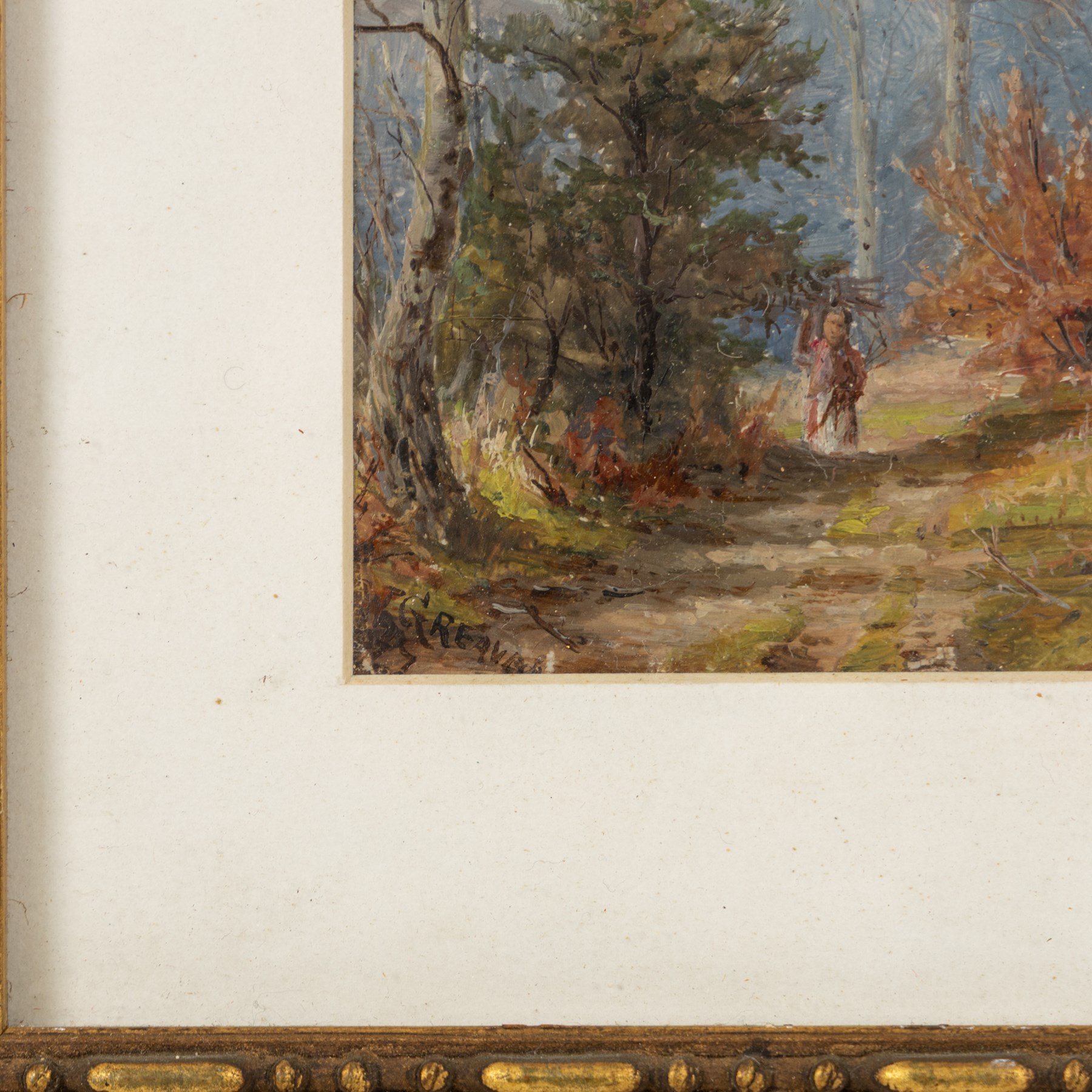 William Greaves (British 1852-1938): Autumn Woodland Walk, pair of oils on board signed and dated 1877 and 1897, in matching gilt frames 17cm x 12cm (2)