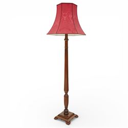 Hepplewhite design mahogany standard lamp, fluted column support with ring turned details,...