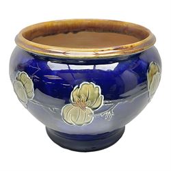 Royal Doulton planter, decorated with fruiting branches upon a dark blue ground, no 7246, H17.5cm