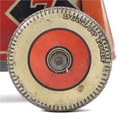 Mettoy tinplate clockwork racing car, the boat tailed red body with lithographed details, racing no. 7, with Dunlop Fort tyres, driver and key, H8cm, L32cm
