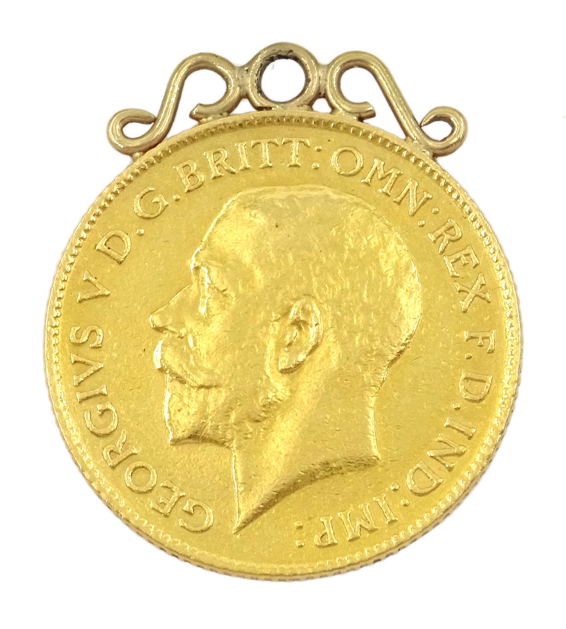 King George V 1911 gold half sovereign coin, with 9ct gold soldered mount