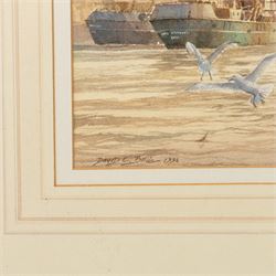 David C Bell (British 1950-): Hull Trawler Junella H.399, watercolour signed and dated 1996, 34cm x 67cm
