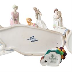 Collection of Royal Doulton figures, including miniatures The Balloon Seller HN2130, The Old  Balloon Seller HN2129, Good King Wenceslas etc, together with a Coalport figure and others 