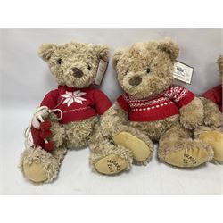 Eight annual Fraser Bears, by House of Fraser, dating between 2012 and 2019, tallest H35cm