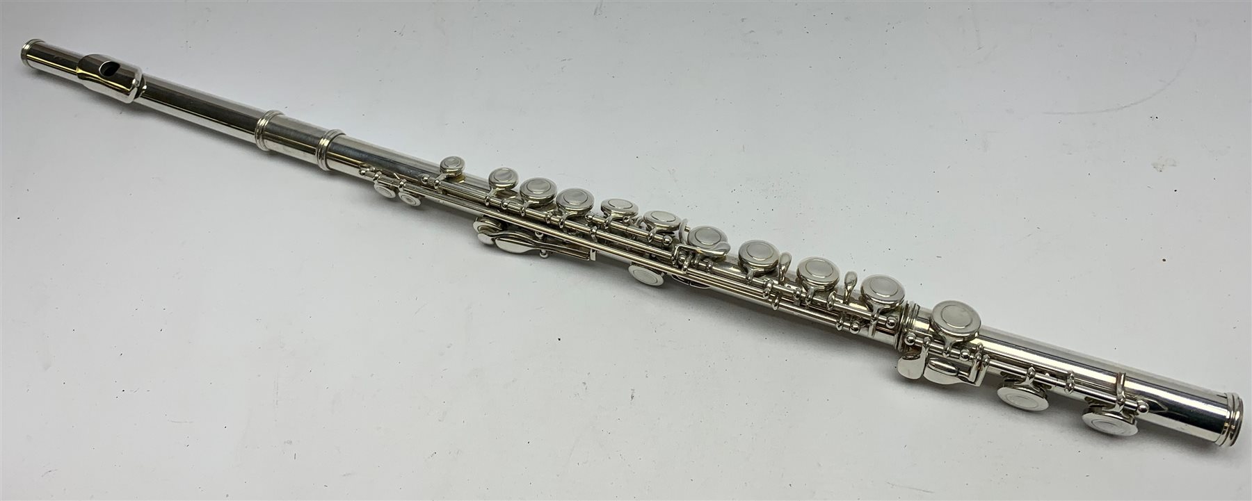 Mistral silver plated three-piece flute, serial no.8048, cased