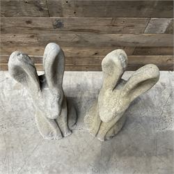 Pair cast stone garden sitting Woody Hares
