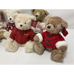 Six Harrods annual teddy bears, dating between 2011 and 2016, tallest H38cm