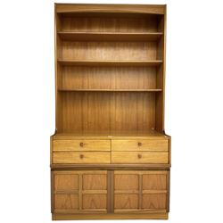  Nathan - teak wall unit, raised shelves over four drawers and double cupboard