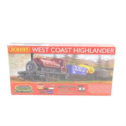 Three Hornby '00' gauge train sets, comprising R1157 'West Coast Highlander', R692 'Midland Belle' and R1151 'Caledonian Belle', all boxed 