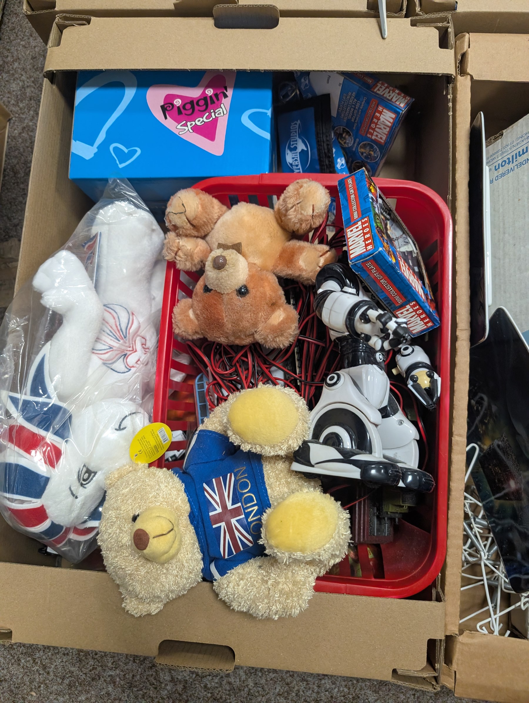 Large collection of Sci-Fi collectors plates, including Doctor Who, Star Trek and Buffy examples, together with Disney MGM trophy, diecast trains and other collectables, in six boxes