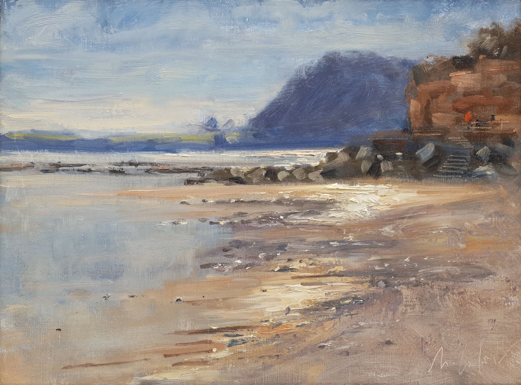 Matt Culmer (British Contemporary): 'Light Study on Water Sidmouth', oil on artist's board signed, titled verso 29cm x 39cm