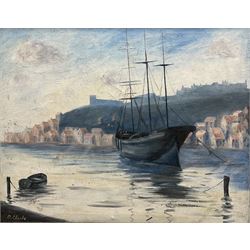 D Clarke (20th century): Whitby Harbour, oil on canvas signed 58cm x 74cm 