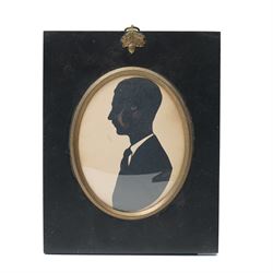 Pair of early 20th century oval male and female silhouette portraits, one indistinctly signed and in ebonised frames 11cm x 8cm, a silhouette of a Victorian lady with gilt highlights and a silhouette of Sir Alexander Thompson by W.W.M Esq, published by W Cribb April 1817 (4)