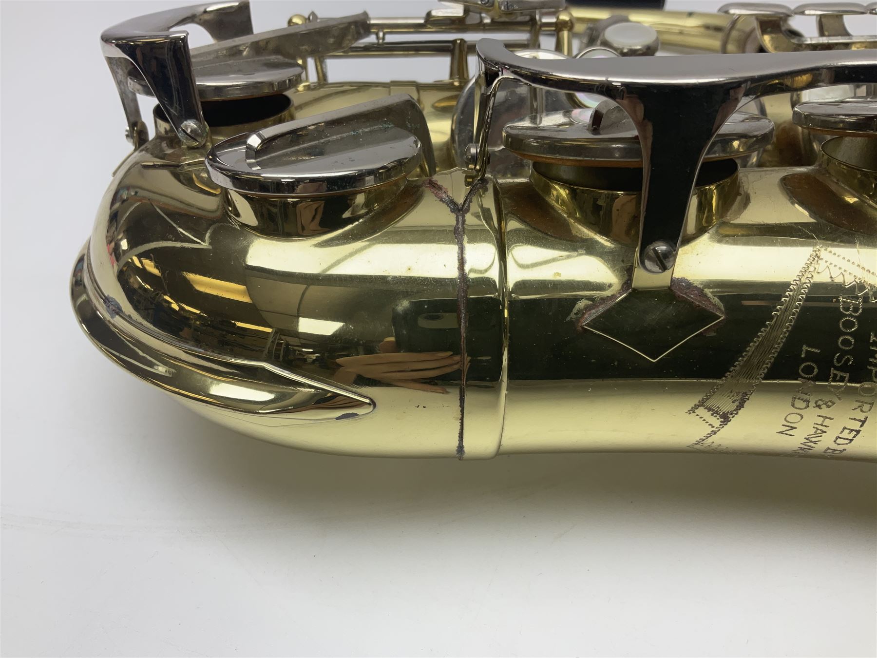 Czechoslovakian Boosey & Hawkes Powertone alto saxophone, serial no.125362; in fitted carrying case with crook