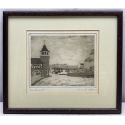 Michael Atkin (Scarborough 1952-): 'Castle by the Sea', 'Scarborough', 'Grand Hotel', and 'Market Place - Whitby', set four etchings with aquatint signed and titled in pencil 18cm x 14cm (4)
