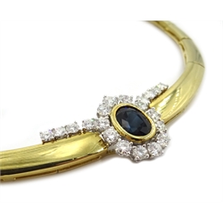  18ct gold oval sapphire and twenty round brilliant cut diamond necklace, sapphire 2.40 carat, diamond total weight 2.00 carat  